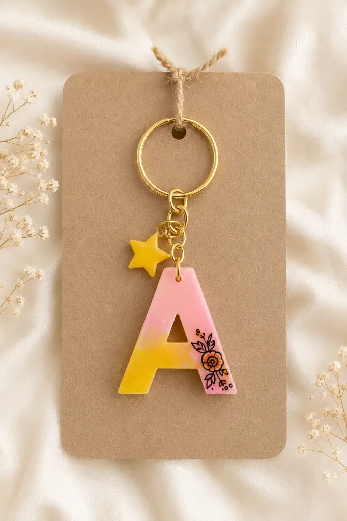 Personalized Resin Alphabet Keychain : Custom Initial Letter A–Z (A)